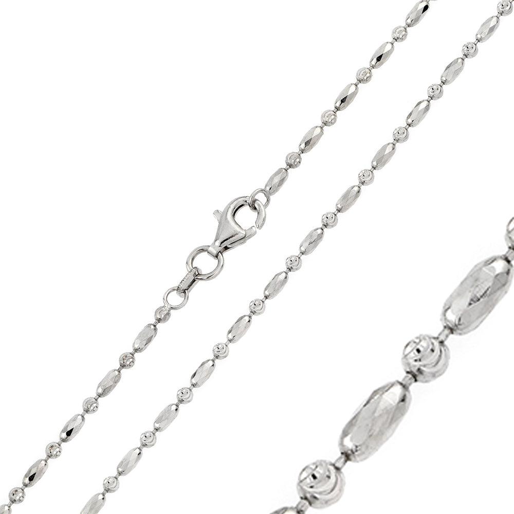 Rhodium Plated Diamond Cut Round Oval Bead Alternating 002 Chain 2mm - CH107 RH