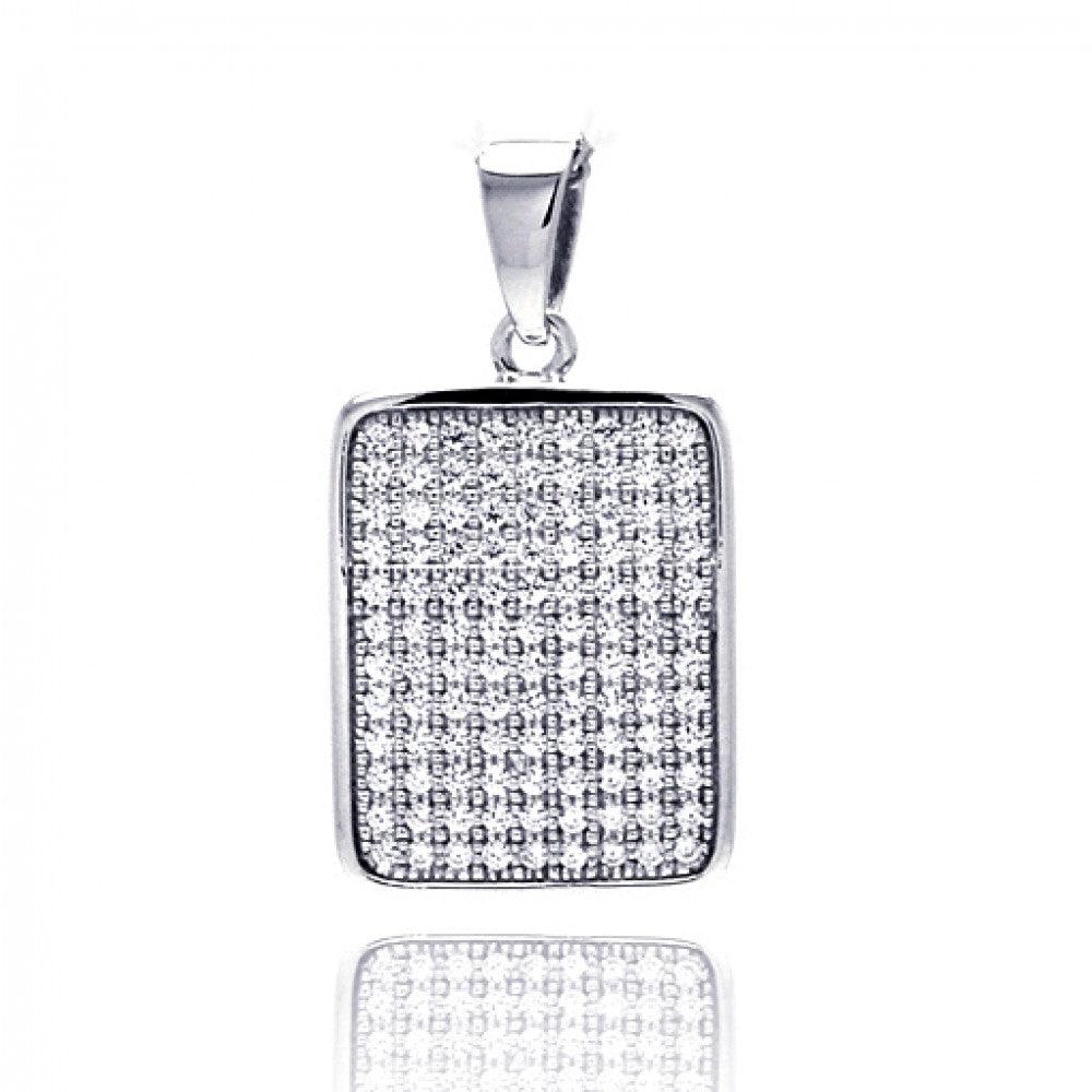 Silver 925 Rhodium Plated Rectangle Micro Pave CZ Dangling Pendant - ACP00056