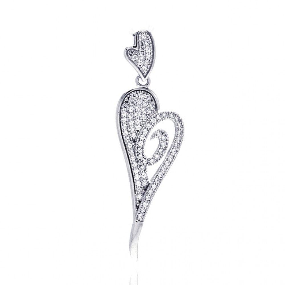 Silver 925 Rhodium Plated Elongated Heart Micro Pave CZ Dangling Pendant - ACP00057