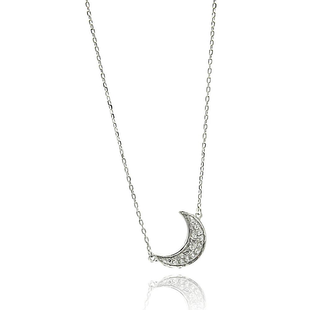 Silver 925 Rhodium Plated Moon Crescent Pendant - BGP00690