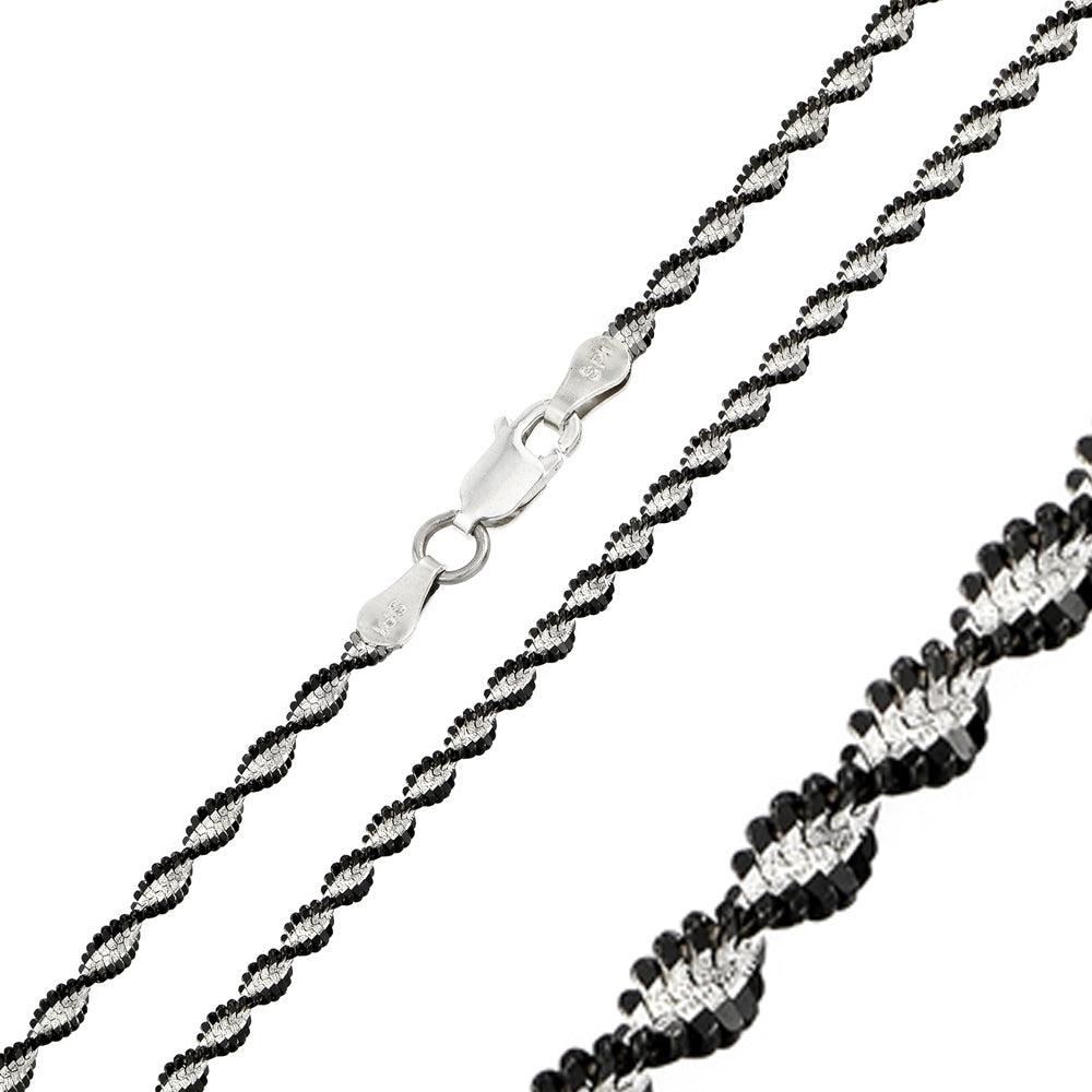 Silver 925 Black Rhodium Plated Magic Twisted 2 Toned Chain - CH252 BLK