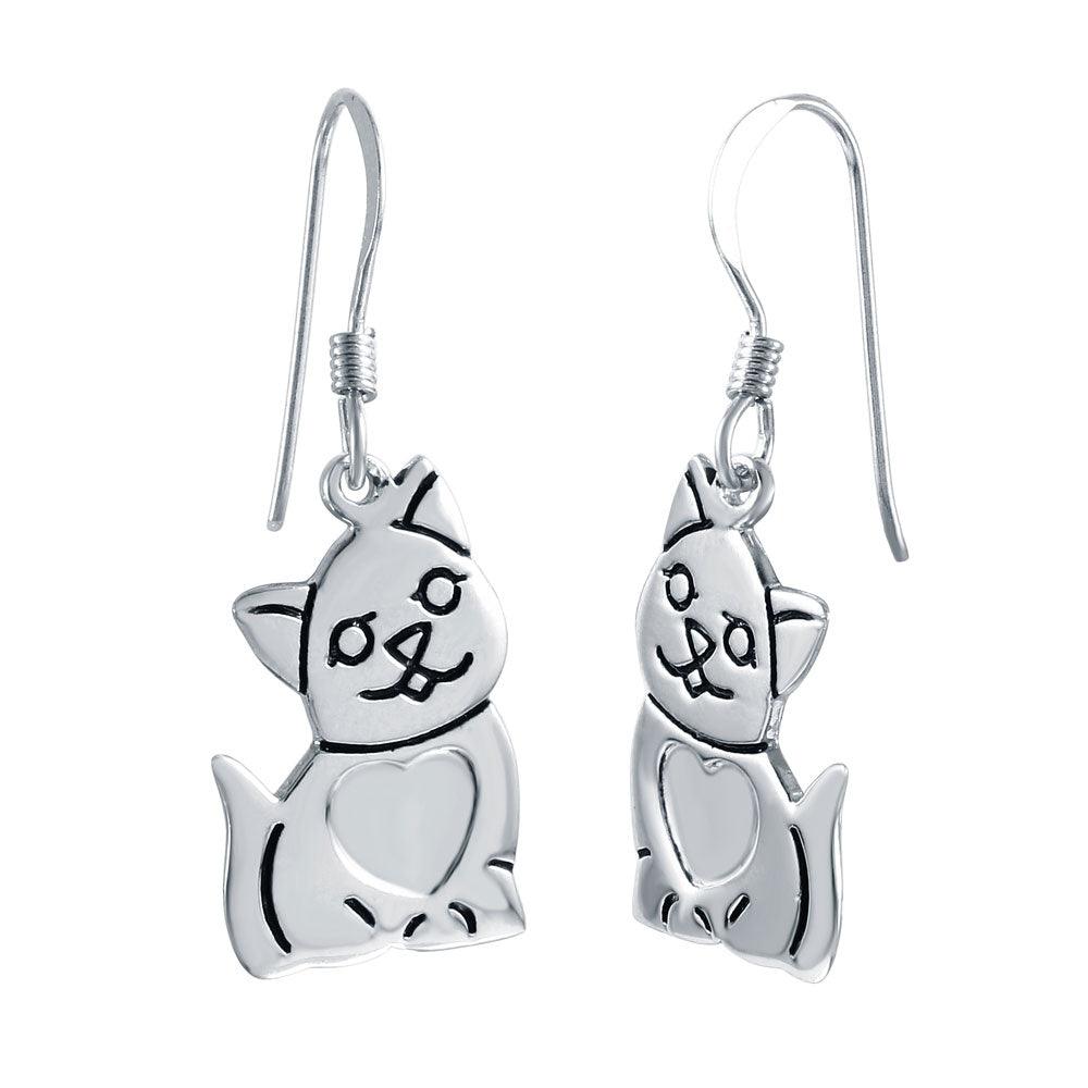 Silver 925 Rhodium Plated Cat Hook Earrings - STE00809