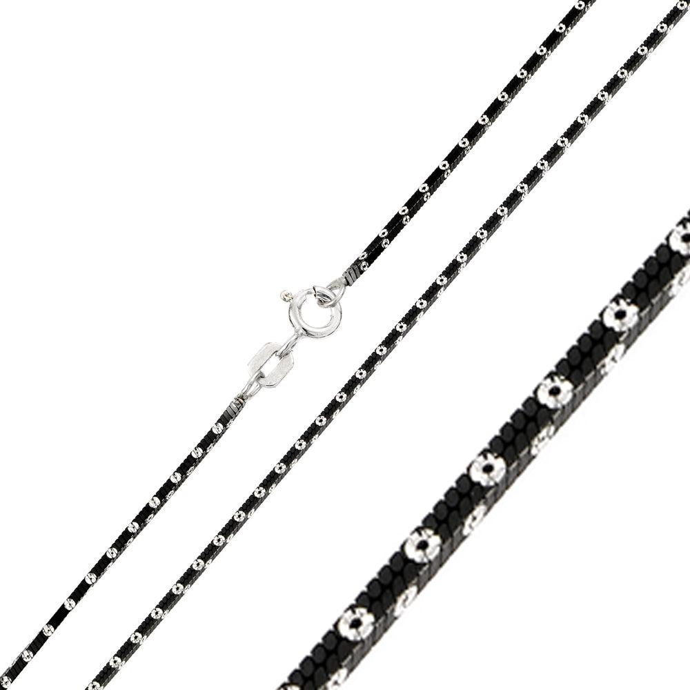 Silver 925 Black Rhodium Plated 4 Sided Snake Chain with White Dots - CH247A BLK