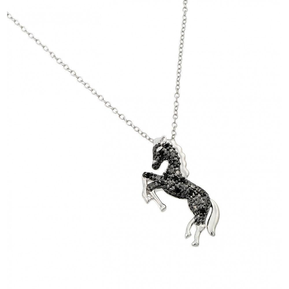 Silver 925 Rhodium Plated Horse Pendant with CZ - BGP00959