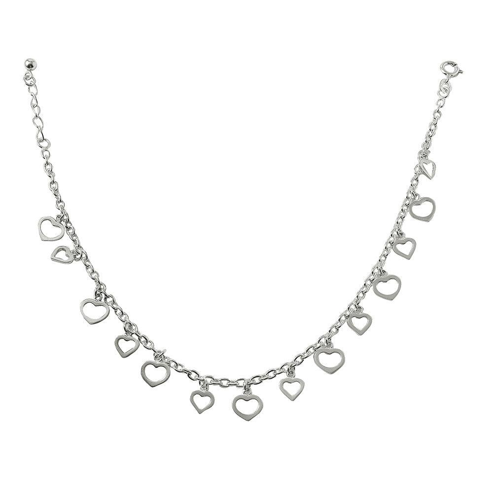 Silver 925 Multi Dangling Open Hearts Anklet - ANK00001