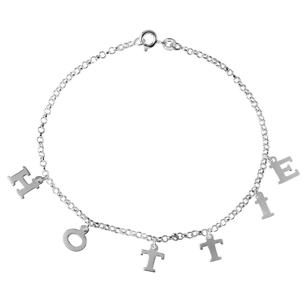 Silver 925 HOTTIE Charm Chain Link Anklet - ANK00003