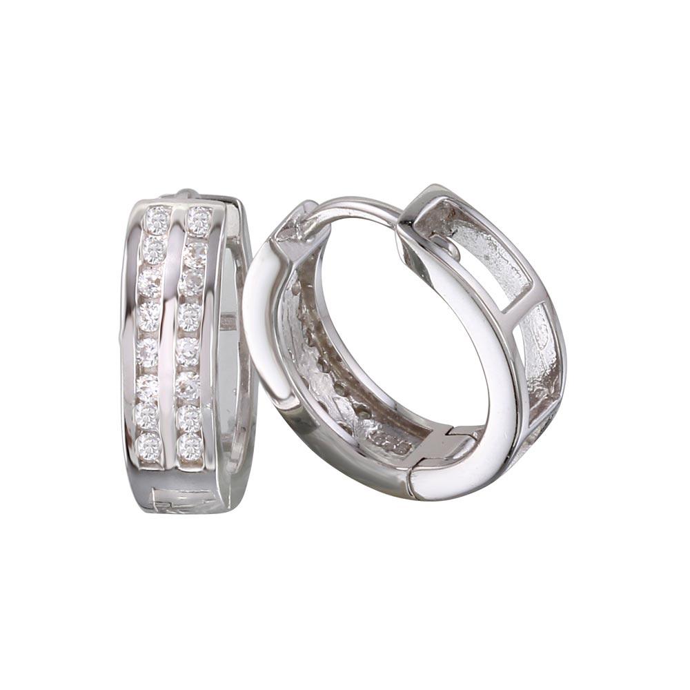 Rhodium Plated 925 Sterling Silver 4.3mm Round Clear CZ huggie hoop Earrings - AAE00004