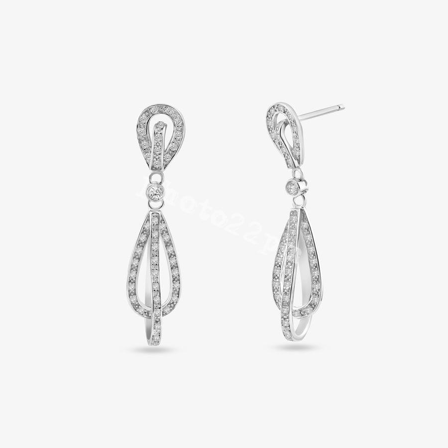 Closeout-Silver Rhodium 925 Plated Micro Pave Clear Open Teardrop CZ Dangling Earrings - ACE00016CLR