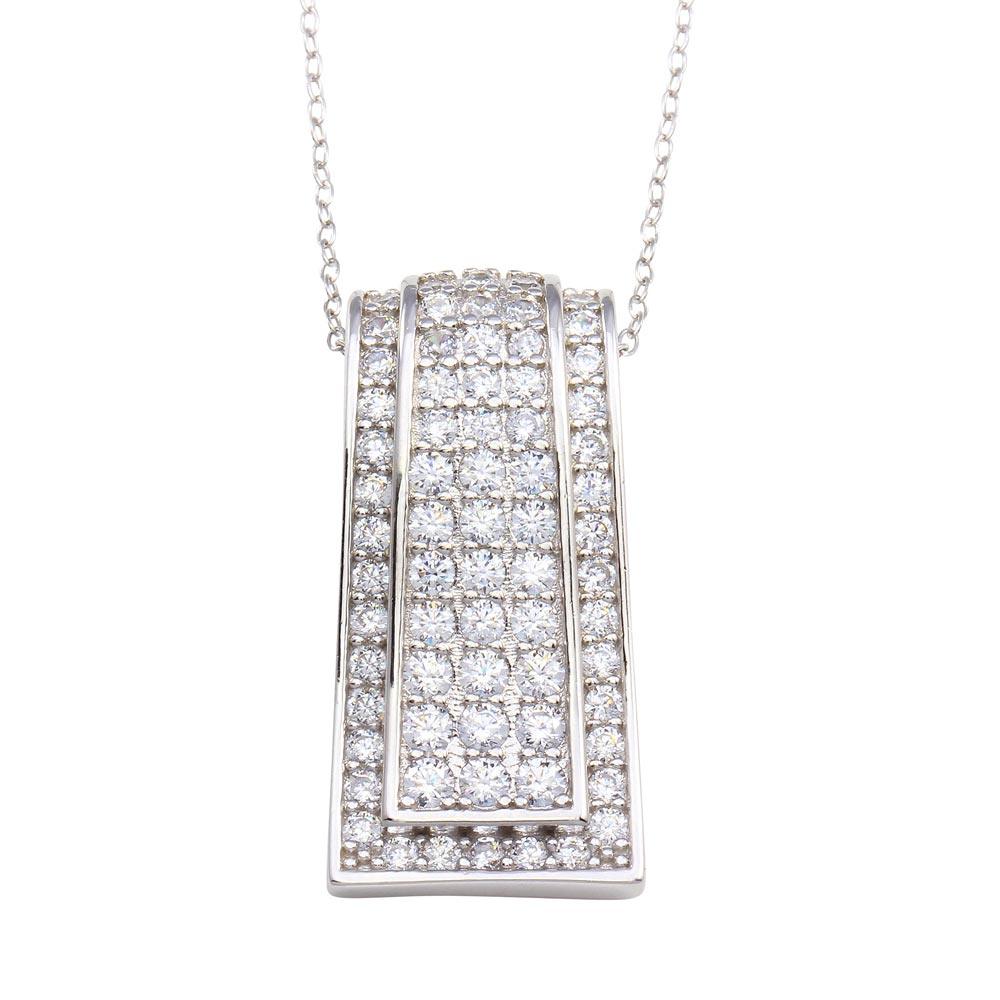 Silver 925 Rhodium Plated Channel Rectangular CZ Pendant - ACP00002CLR