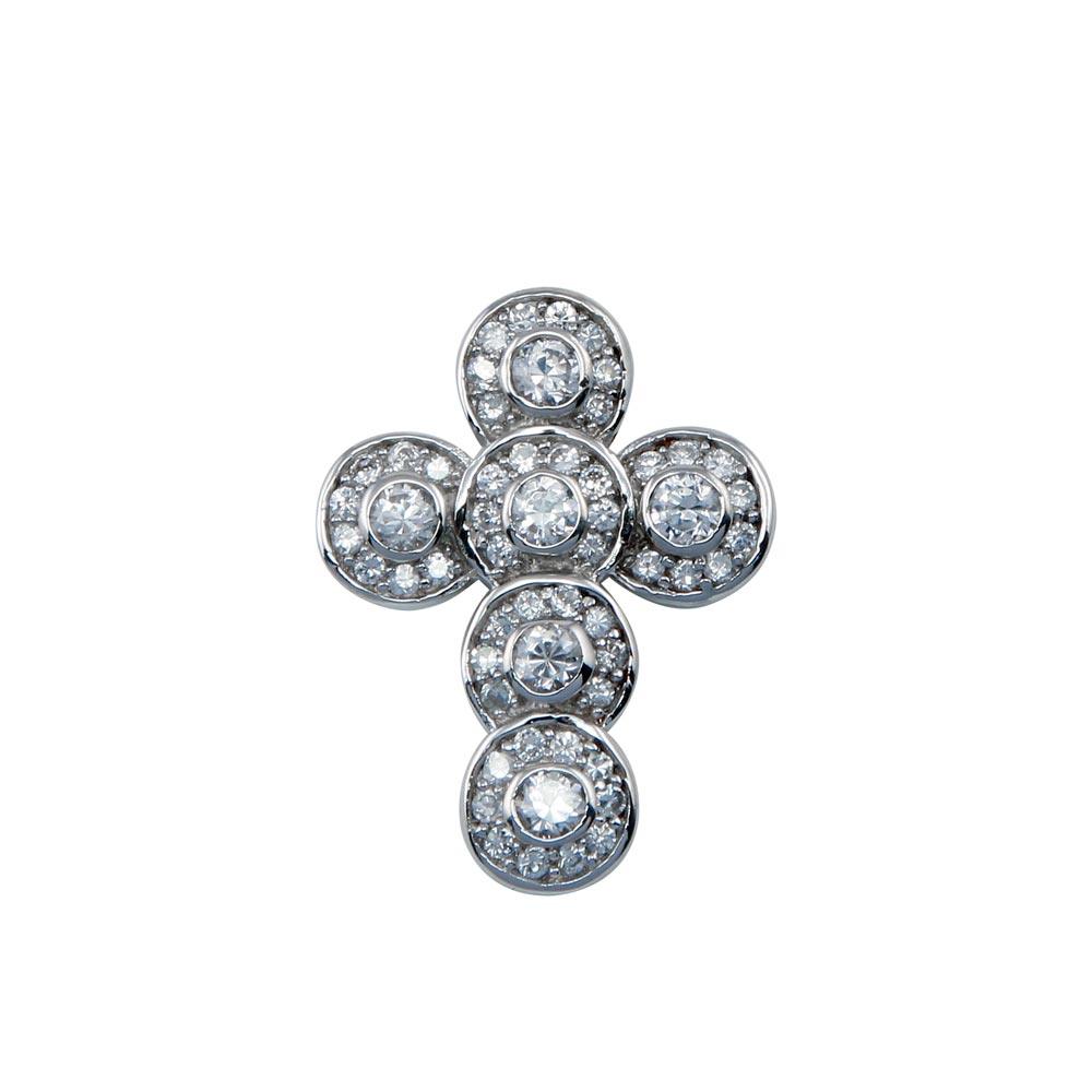 Closeout-Silver 925 Rhodium Plated Round Cross CZ Dangling Pendant - ACP00006