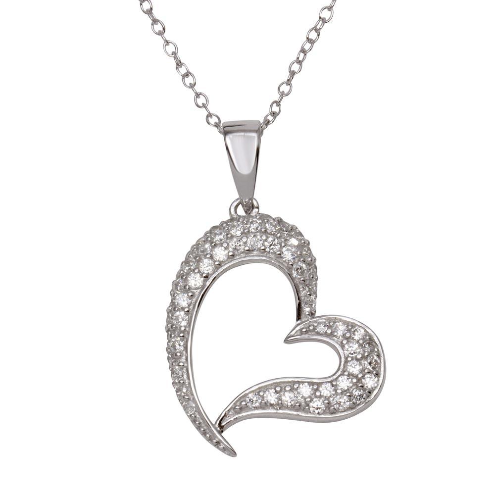 Silver 925 Rhodium Plated Open Heart CZ Dangling Pendant - ACP00013