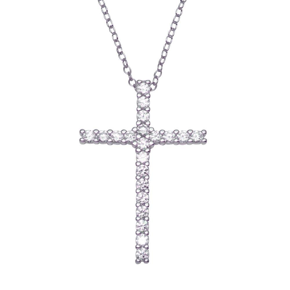 Silver 925 Rhodium Plated Cross CZ Pendants - ACP00014