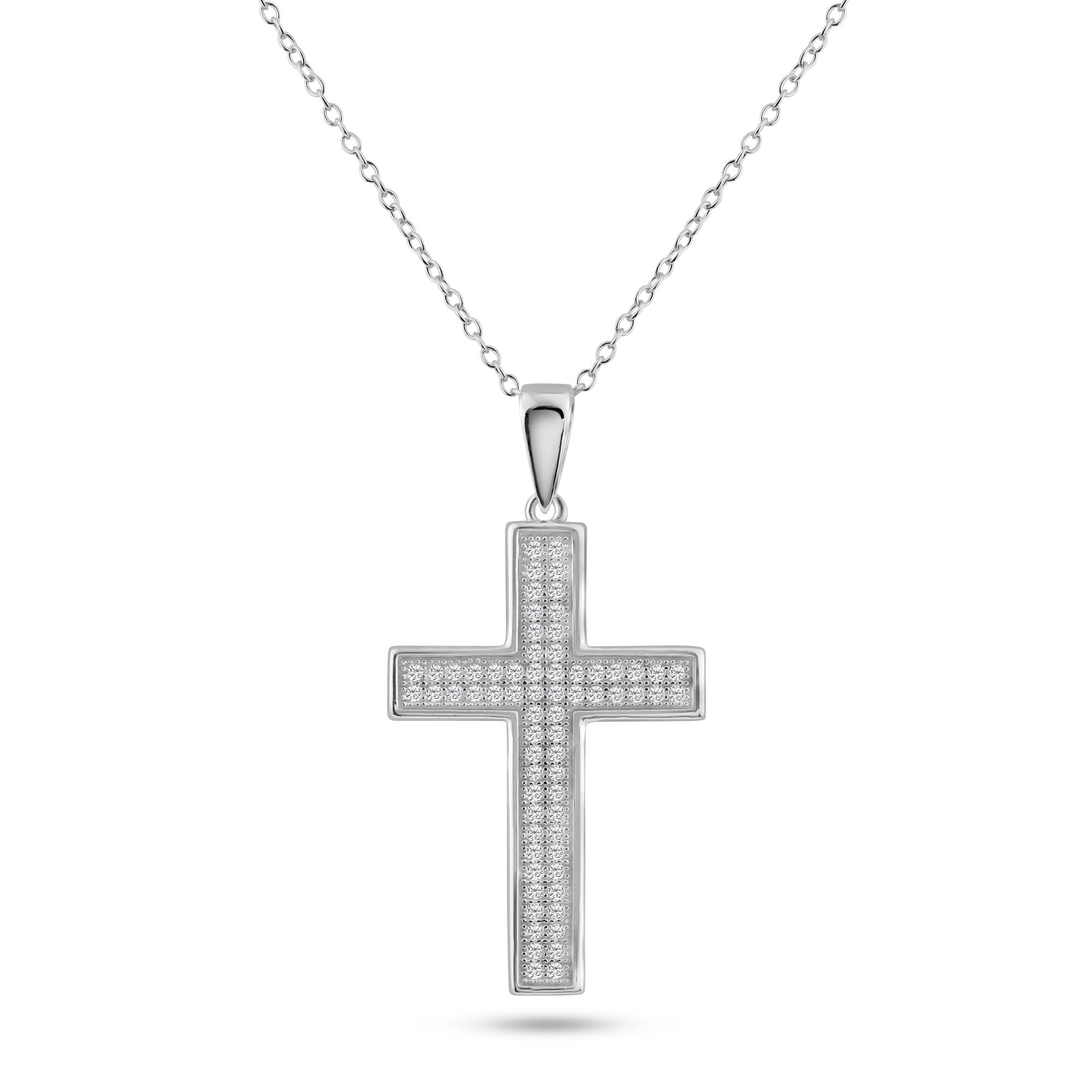 Silver 925 Rhodium Plated Cross Micro Pave CZ Dangling Pendant - ACP00030