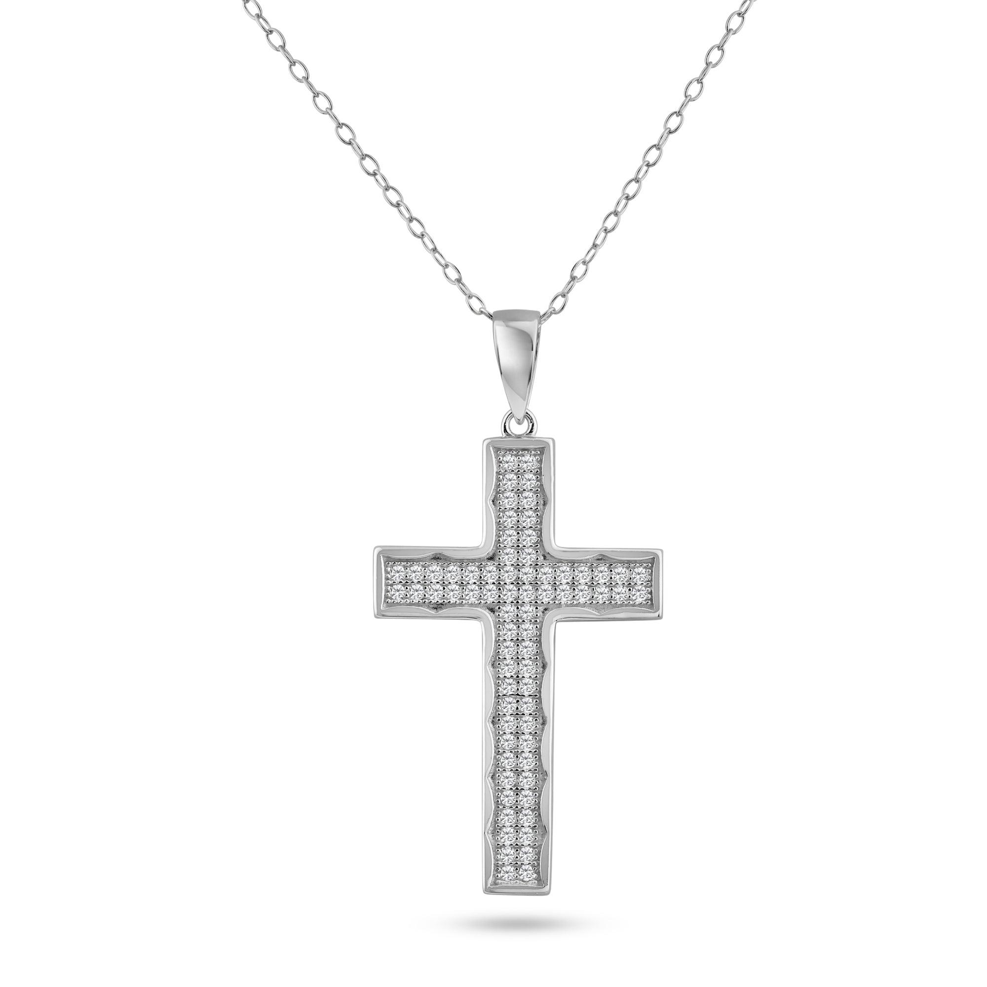 Silver 925 Rhodium Plated Cross CZ Dangling Pendant - ACP00032