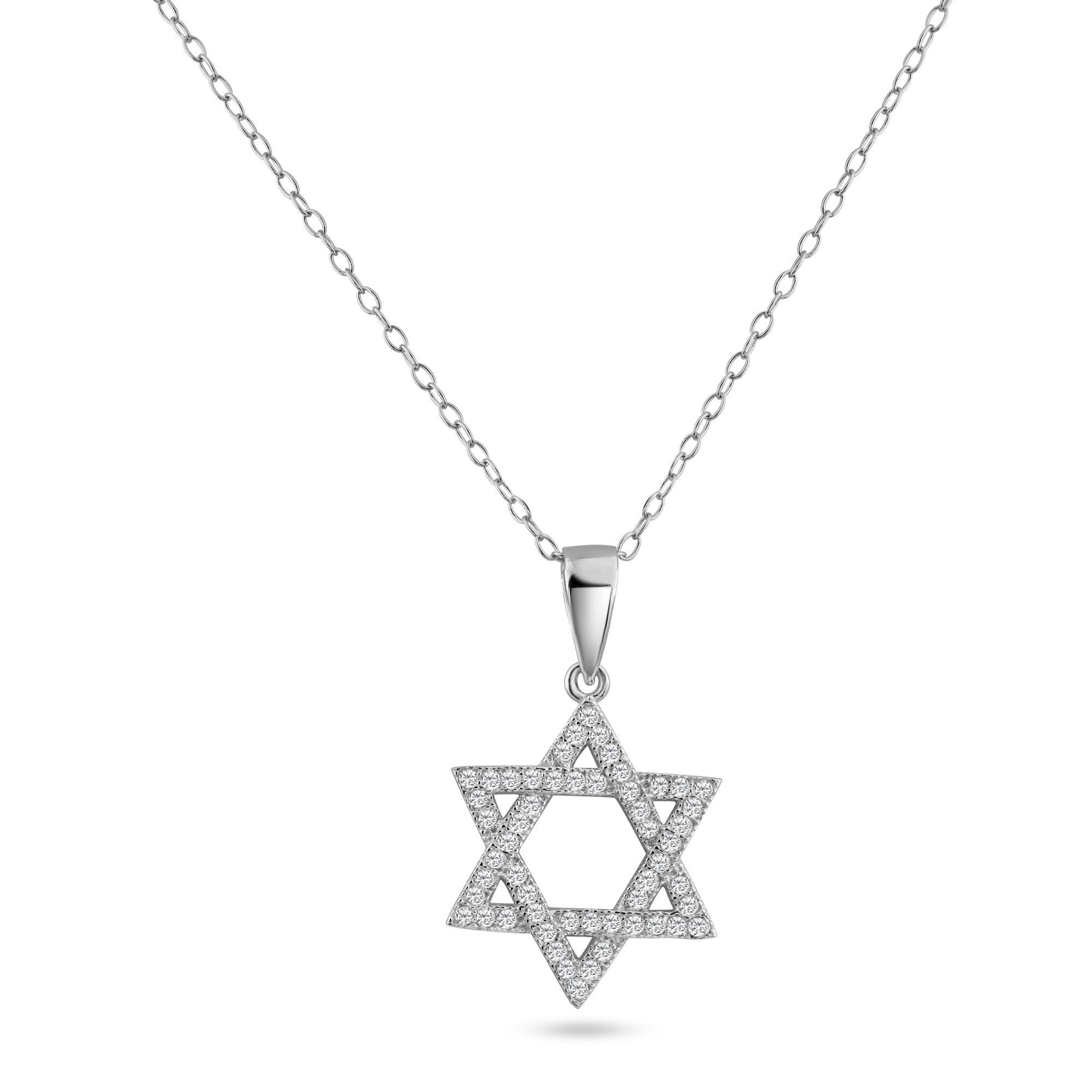 Silver 925 Rhodium Plated Hebrew Star CZ Dangling Pendant - ACP00033