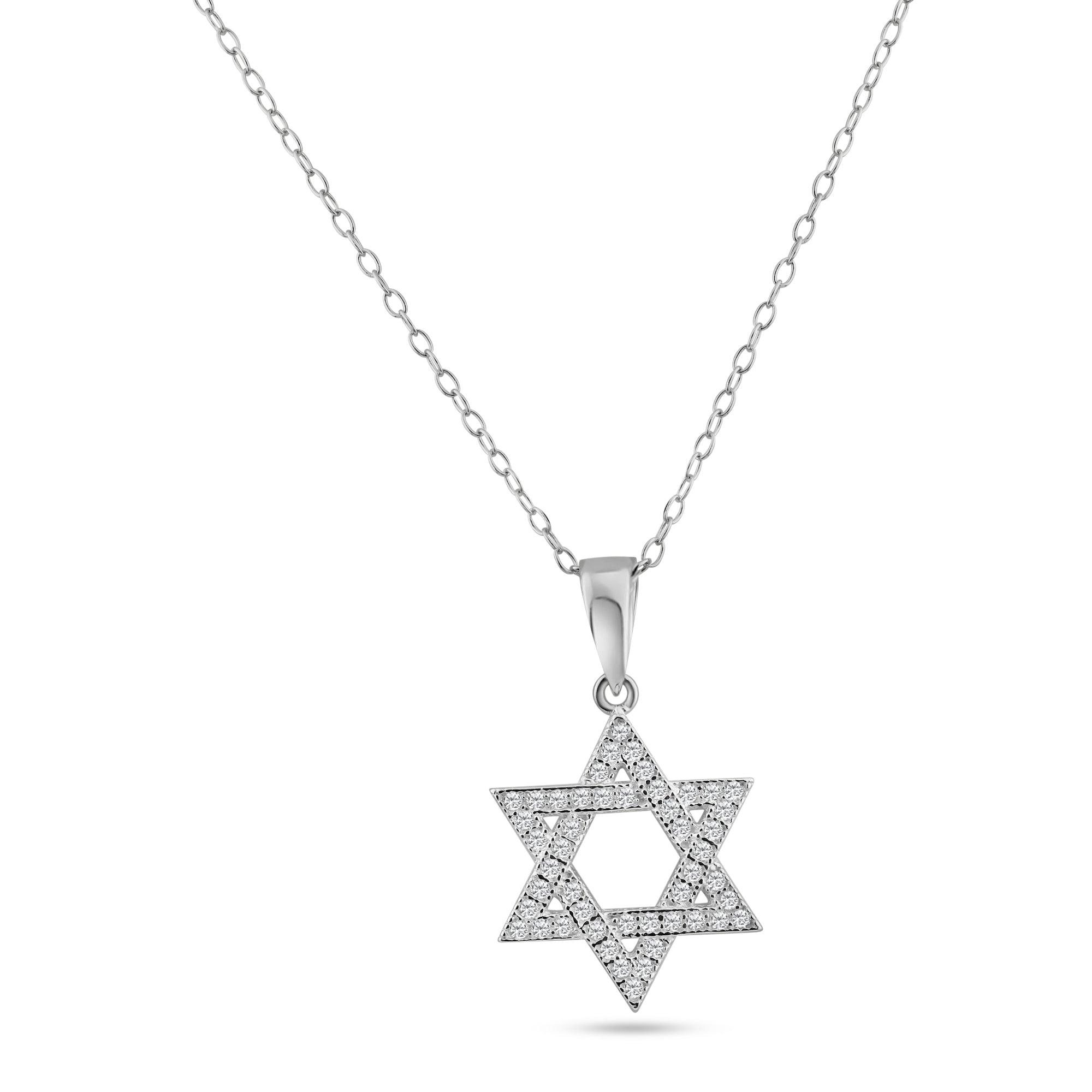 Silver 925 Rhodium Plated Open Hebrew Star Micro Pave CZ Dangling Pendant - ACP00035