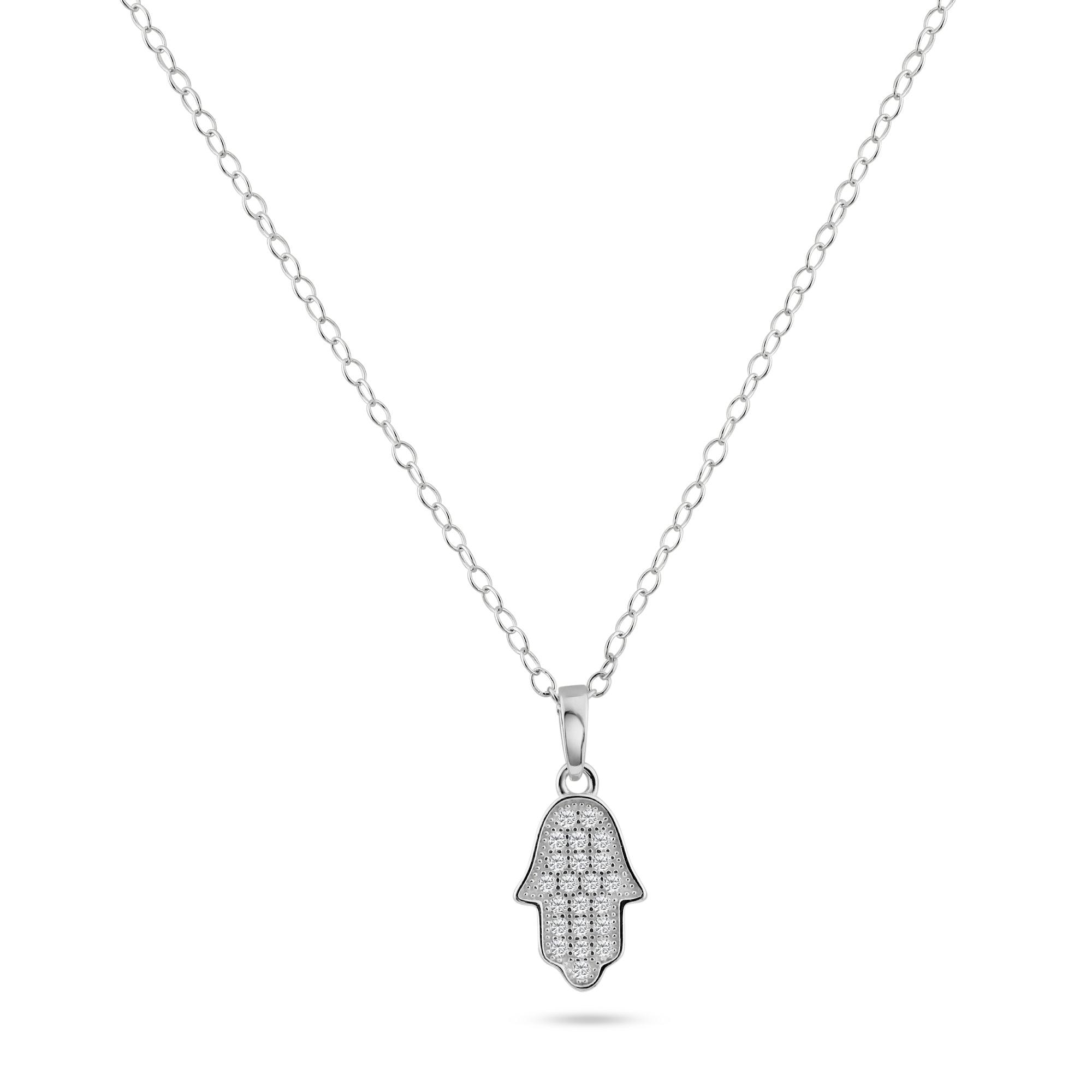 Silver 925 Rhodium Plated Hamsa Micro Pave CZ Dangling Pendant - ACP00036