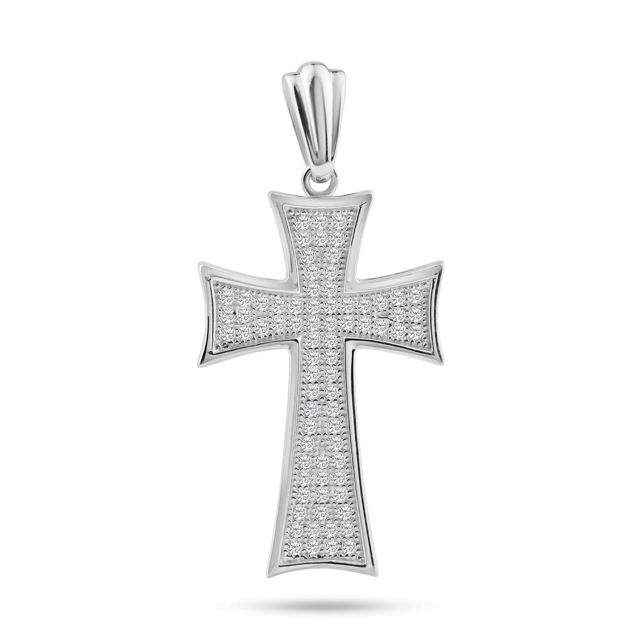 Silver 925 Rhodium Plated Cross Micro Pavet CZ Dangling Pendant - ACP00037