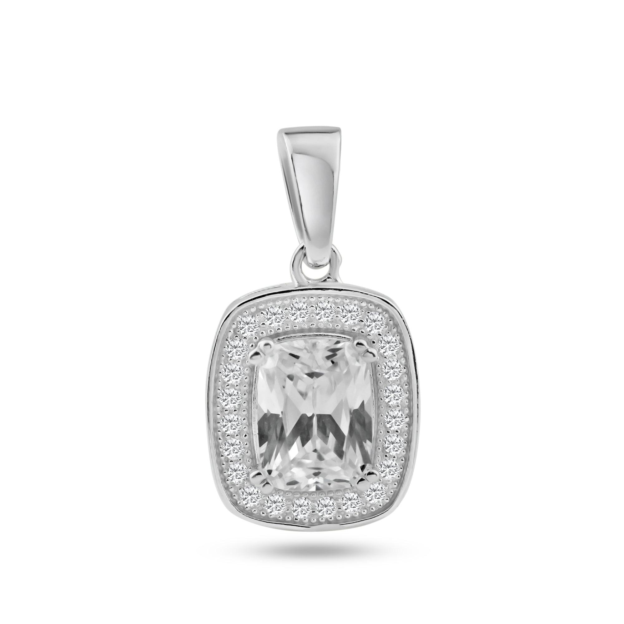 Silver 925 Rhodium Plated Rectangular CZ Dangling Pendant - ACP00041