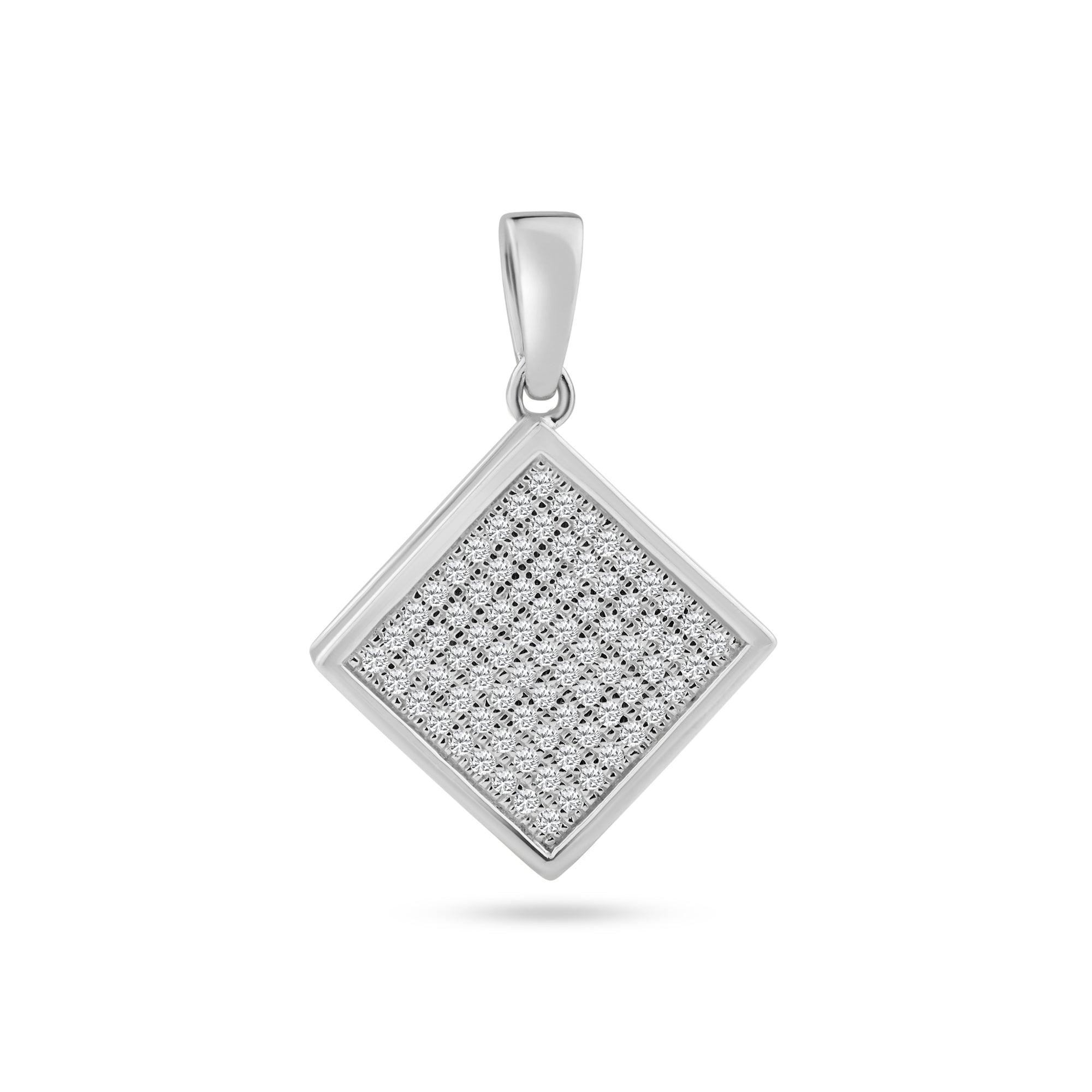 Silver 925 Rhodium Plated Square Micro Pave CZ Dangling Pendant - ACP00046