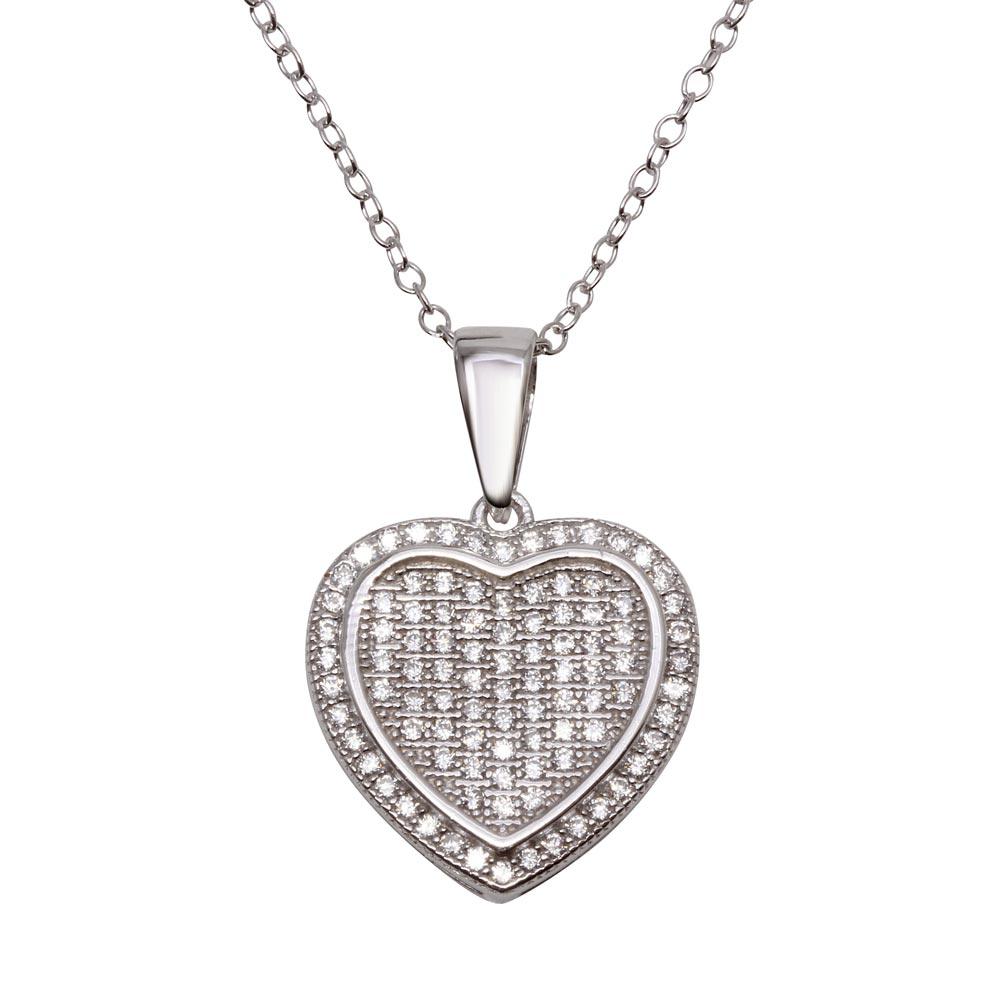 Silver 925 Rhodium Plated Heart Micro Pave CZ Dangling Pendant - ACP00047