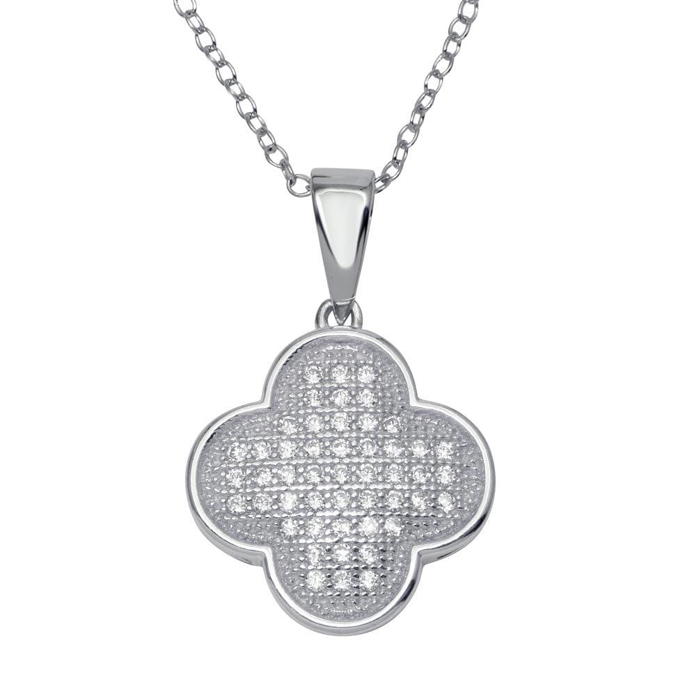 Silver 925 Rhodium Plated Clover Micro Pave CZ Dangling Pendant - ACP00049