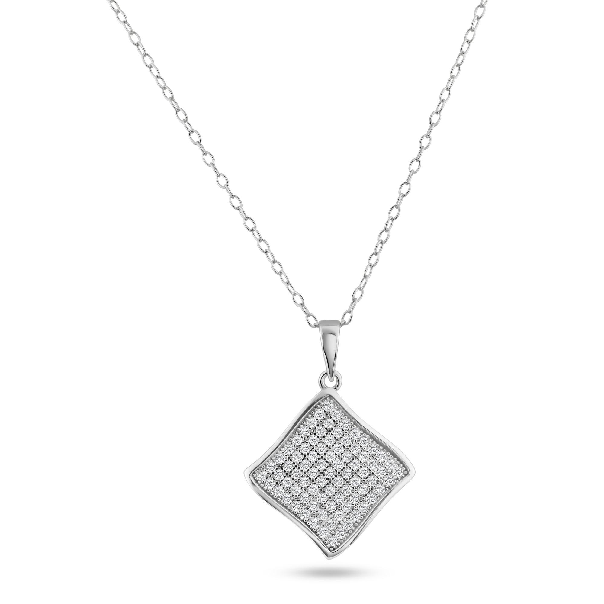 Silver 925 Rhodium Plated Curvy Square CZ Dangling Pendant - ACP00050