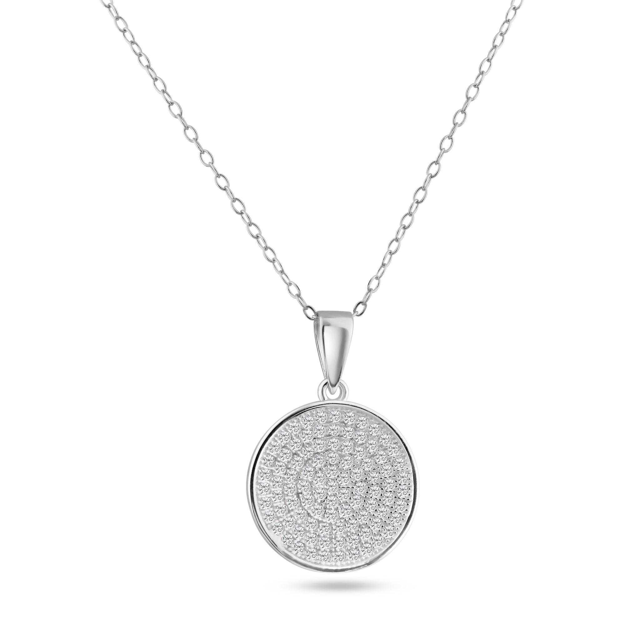 Silver 925 Rhodium Plated Circle Micro Pave CZ Dangling Pendant - ACP00052