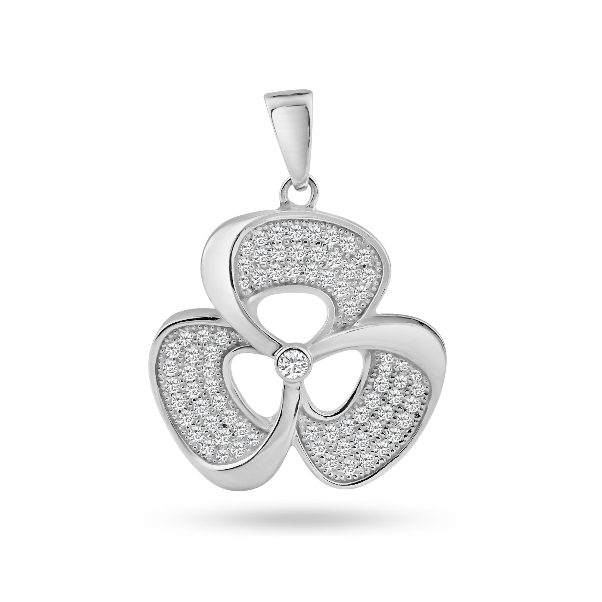 Silver 925 Rhodium Plated Micro Pave Clear CZ Flower Pendant - ACP00054