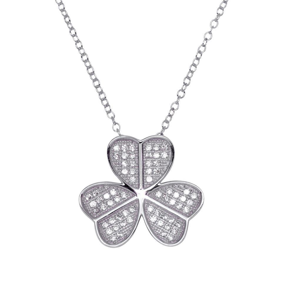 Silver 925 Rhodium Plated Clover Micro Pave CZ Pendant - ACP00055