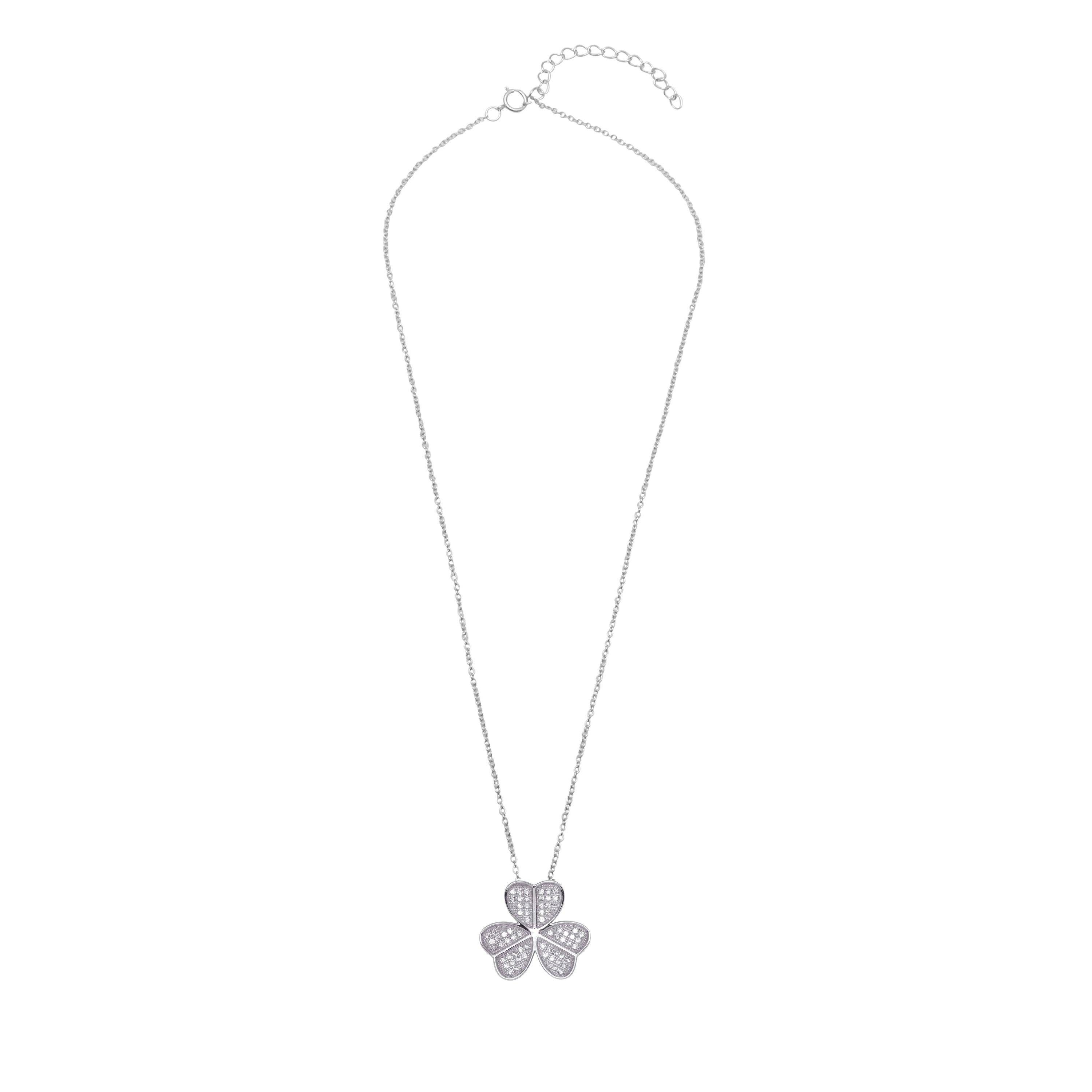 Silver 925 Rhodium Plated Clover Micro Pave CZ Pendant - ACP00055