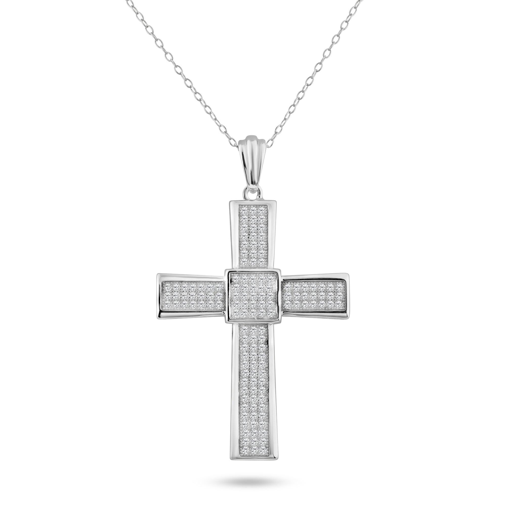 Silver 925 Rhodium Plated Cross Micro Pave CZ Dangling Pendant - ACP00067