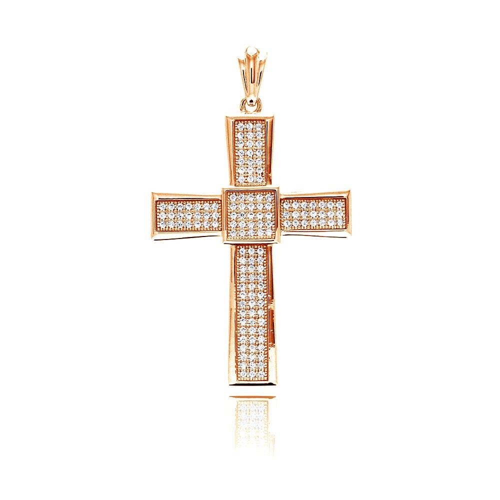 Rose Gold Plated 925 Sterling Silver Cross Micro Pave CZ Dangling Pendant - ACP00067RGP