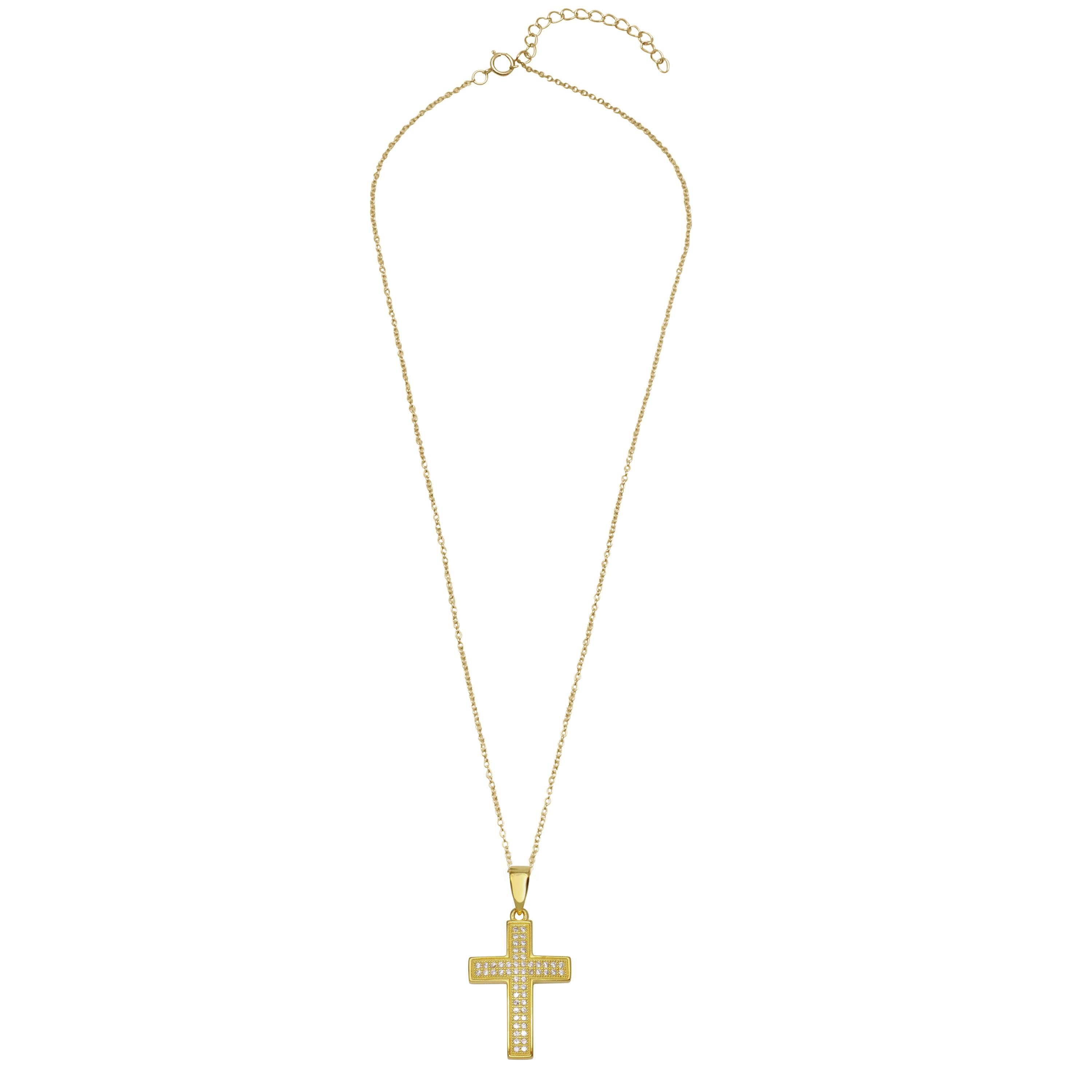 Silver 925 Gold Plated Cross Inlay Micro Pave CZ Cross Pendant - ACP00069GP