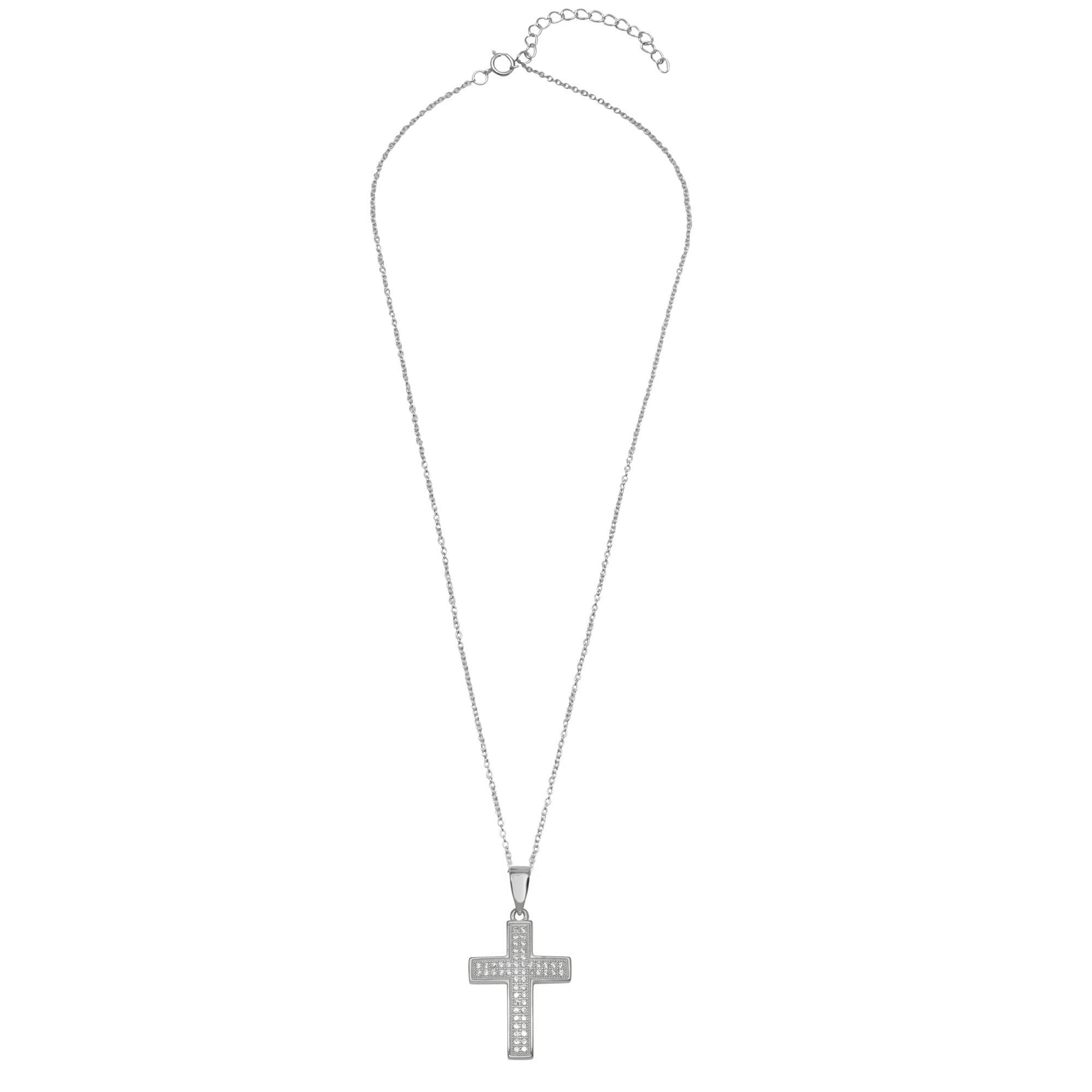 Silver 925 Rhodium Plated Cross Inlay Micro Pave CZ Cross Pendant - ACP00069RHD