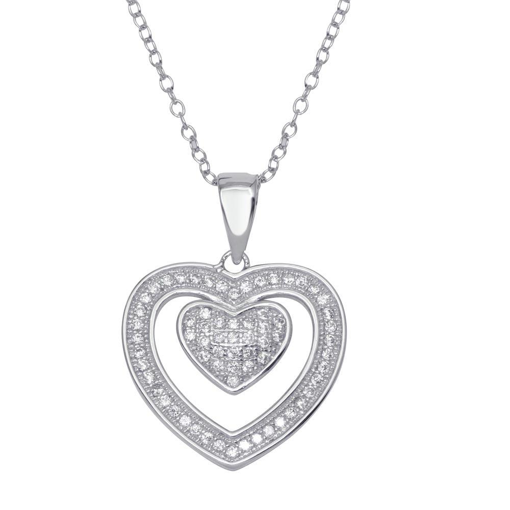 Silver 925 Rhodium Plated Open Heart Micro Pave CZ Dangling Pendant - ACP00070