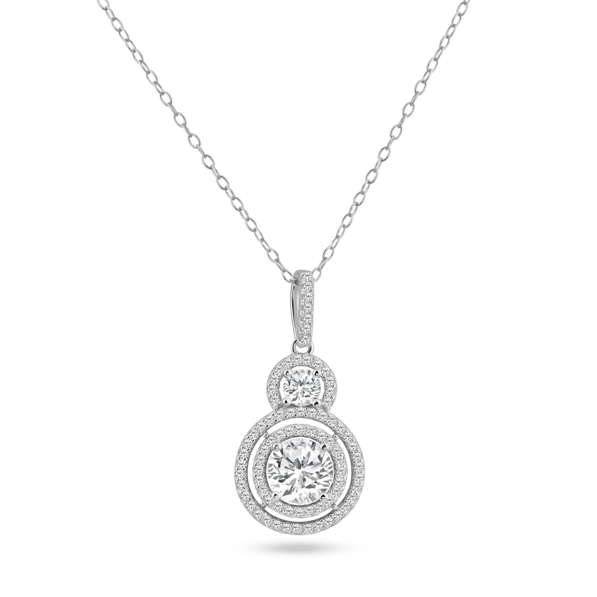 Silver 925 Rhodium Plated Multiple Graduated Circle Micro Pave CZ Dangling Pendant - ACP00075