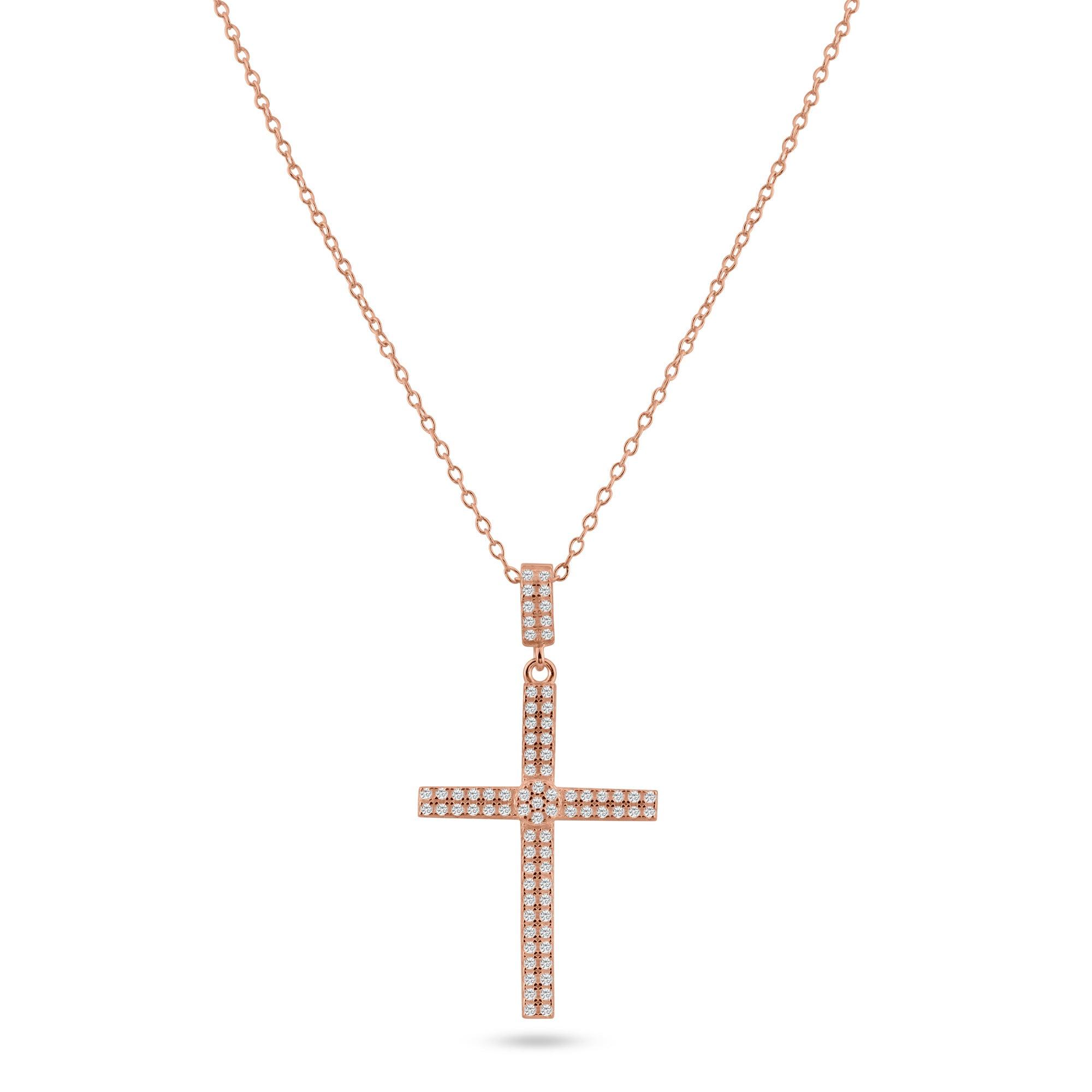 Silver 925 Rose Gold Plated Cross Micro Pave CZ Dangling Pendant - ACP00080RGP