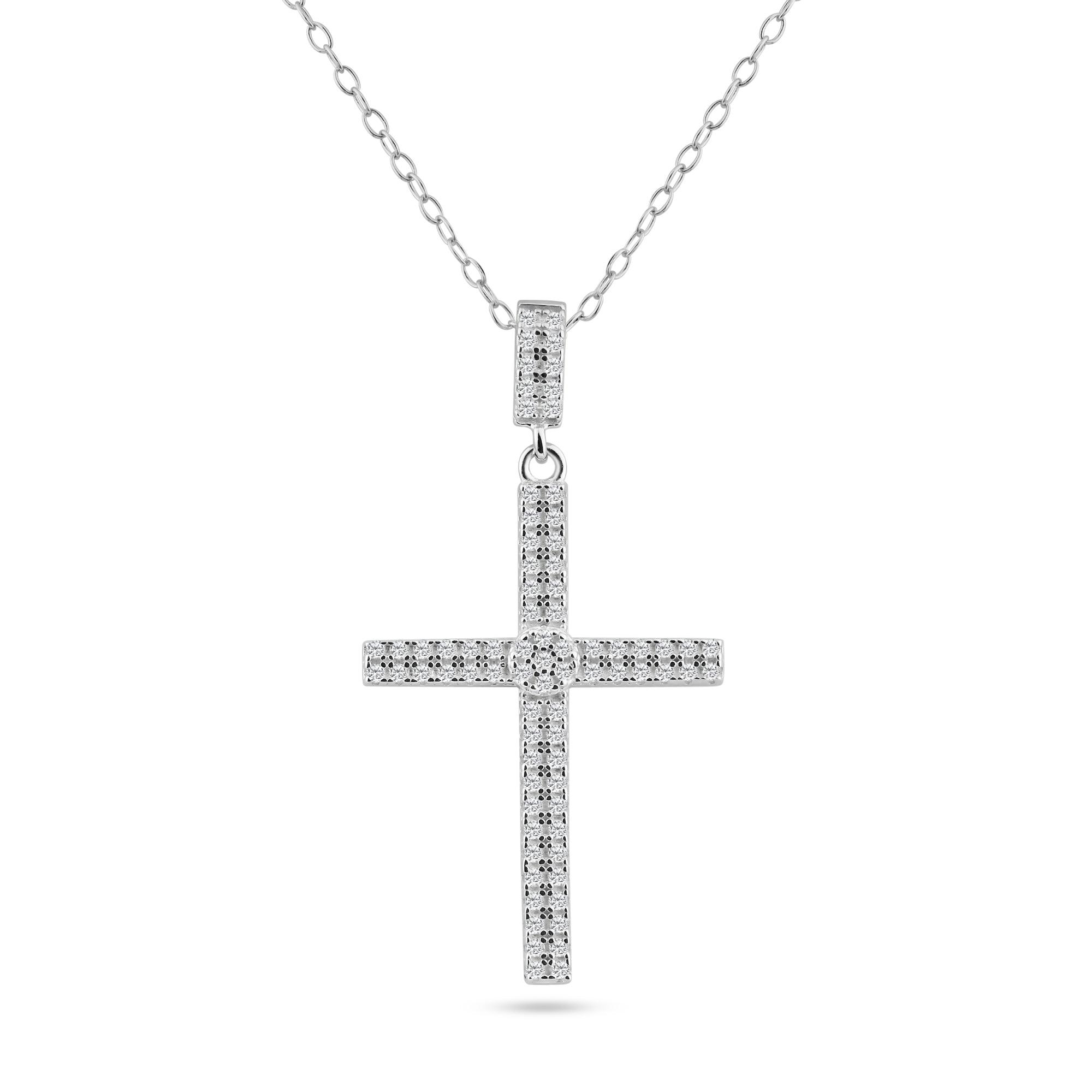 Silver 925 Rhodium Plated Cross Micro Pave CZ Dangling Pendant - ACP00080RH