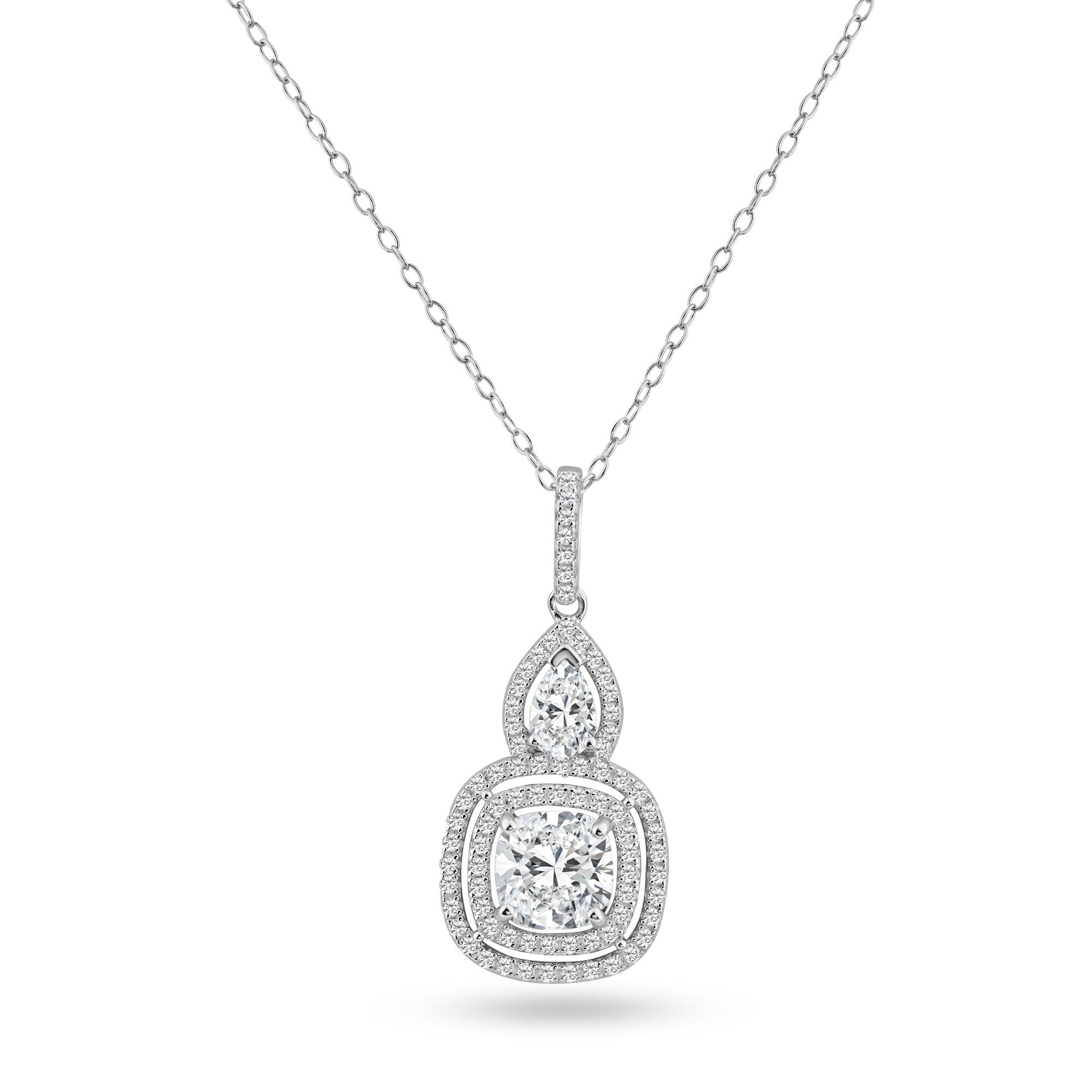 Silver 925 Rhodium Plated Square Teardrop Micro Pave CZ Dangling Pendant - ACP00087