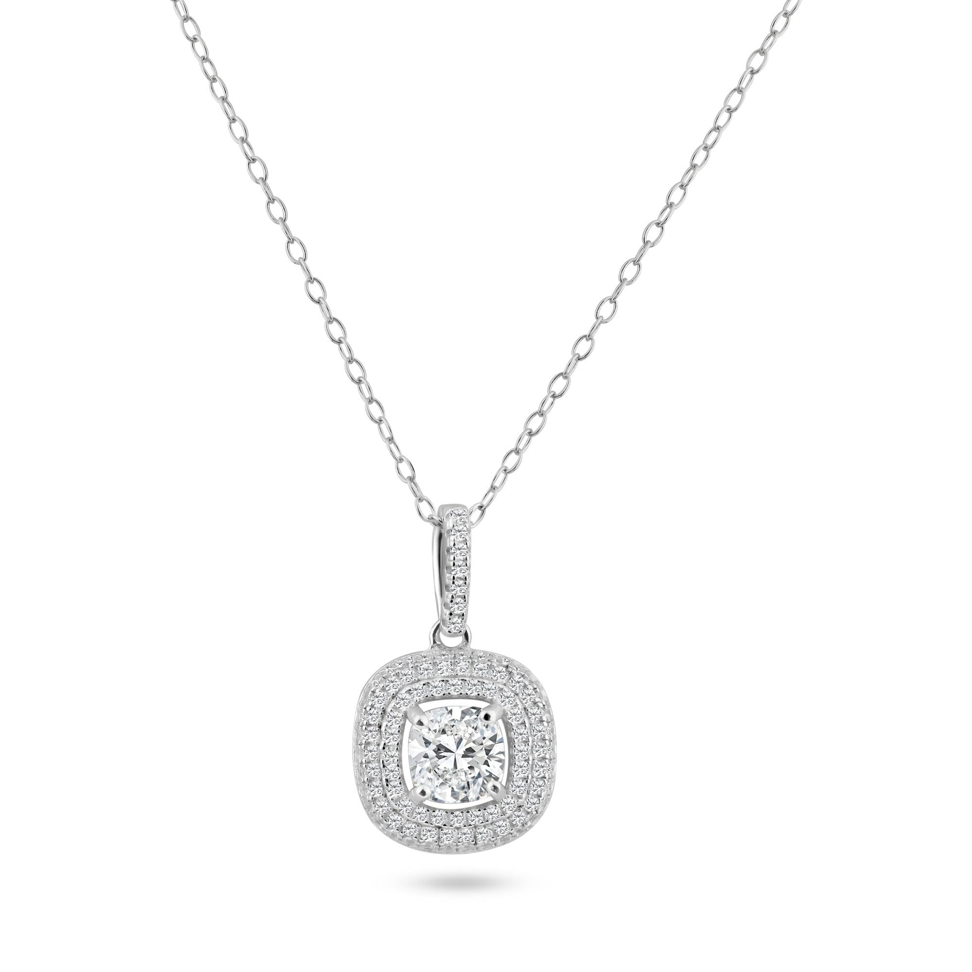 Silver 925 Rhodium Plated Square Micro Pave CZ Dangling Pendant - ACP00088