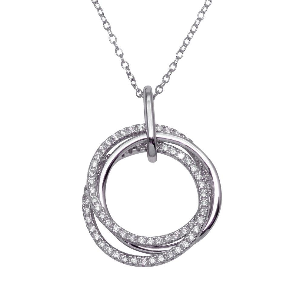 Silver 925 Rhodium Plated Multiple Circle Micro Pave CZ Dangling Pendant - ACP00090