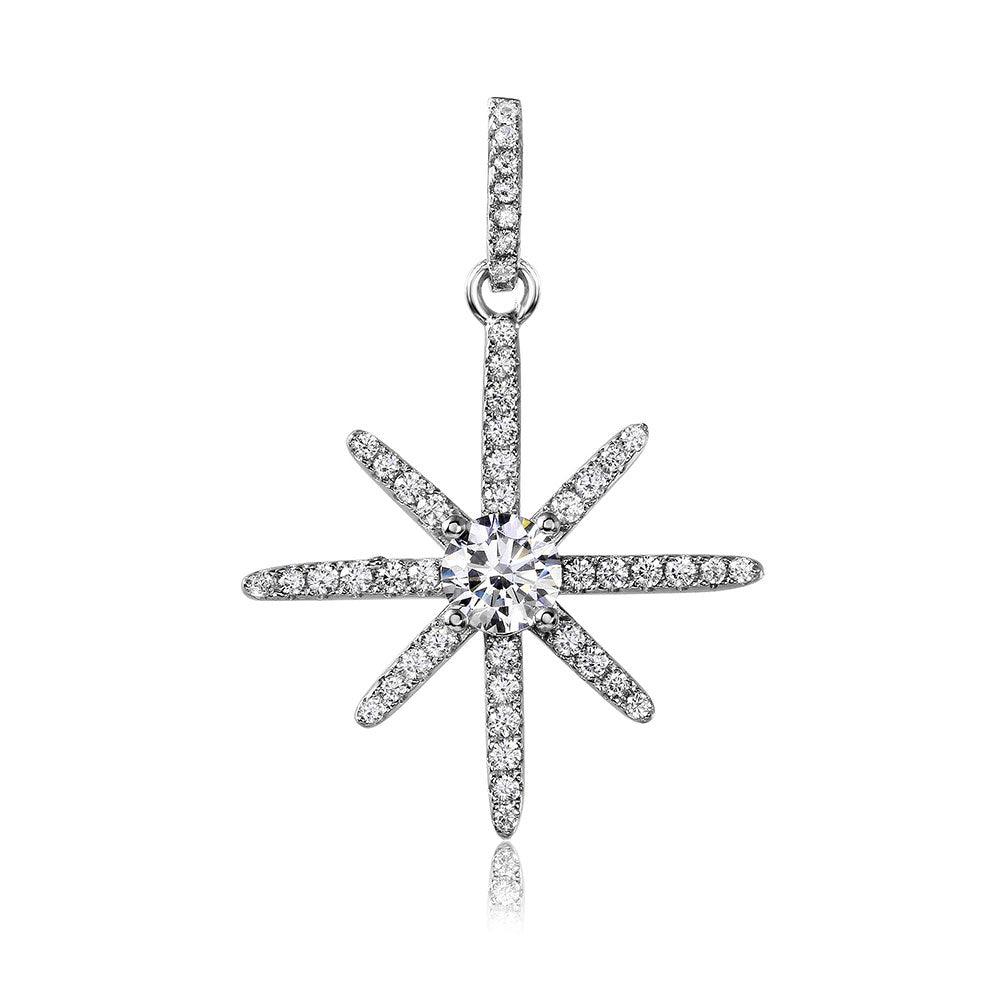 Silver 925 Rhodium Plated CZ Shining Star Pendant - ACP00092RH