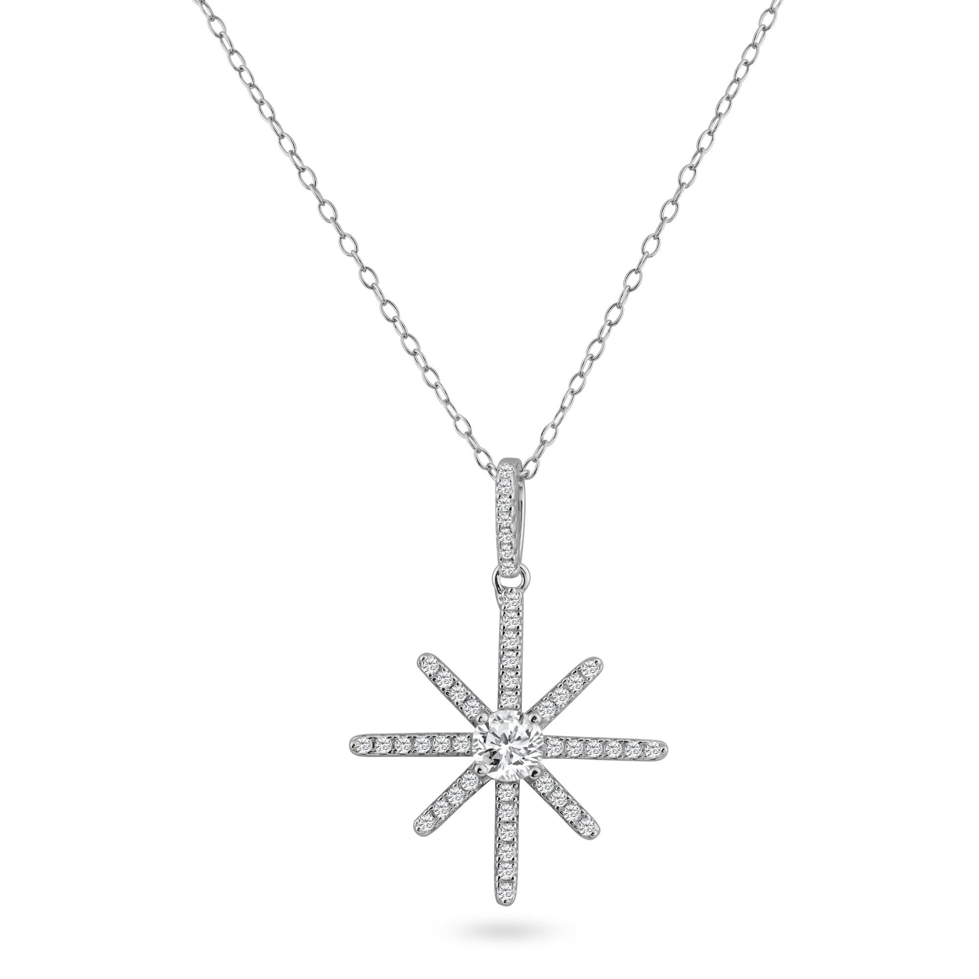 Silver 925 Rhodium Plated CZ Shining Star Pendant - ACP00092RH