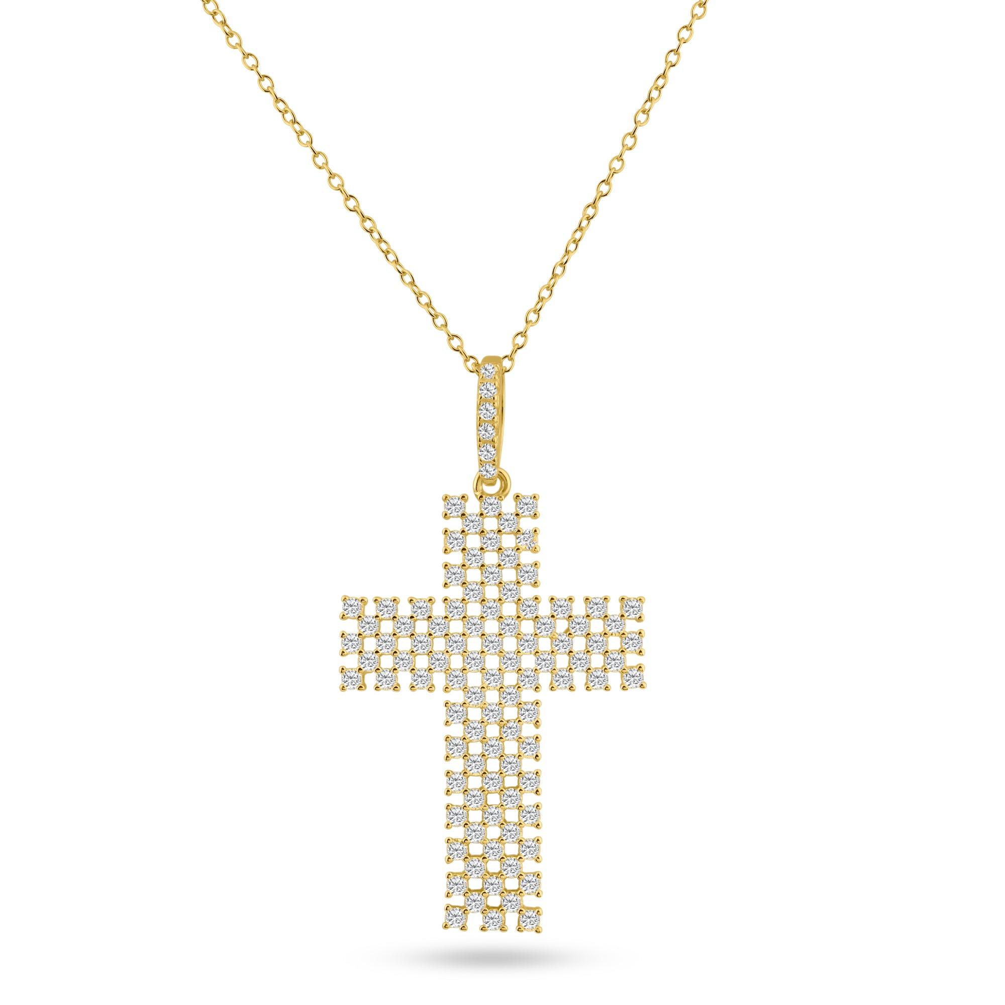 Silver 925 Rose Gold Plated Open Checkered Cross CZ Pendant - ACP00093GP