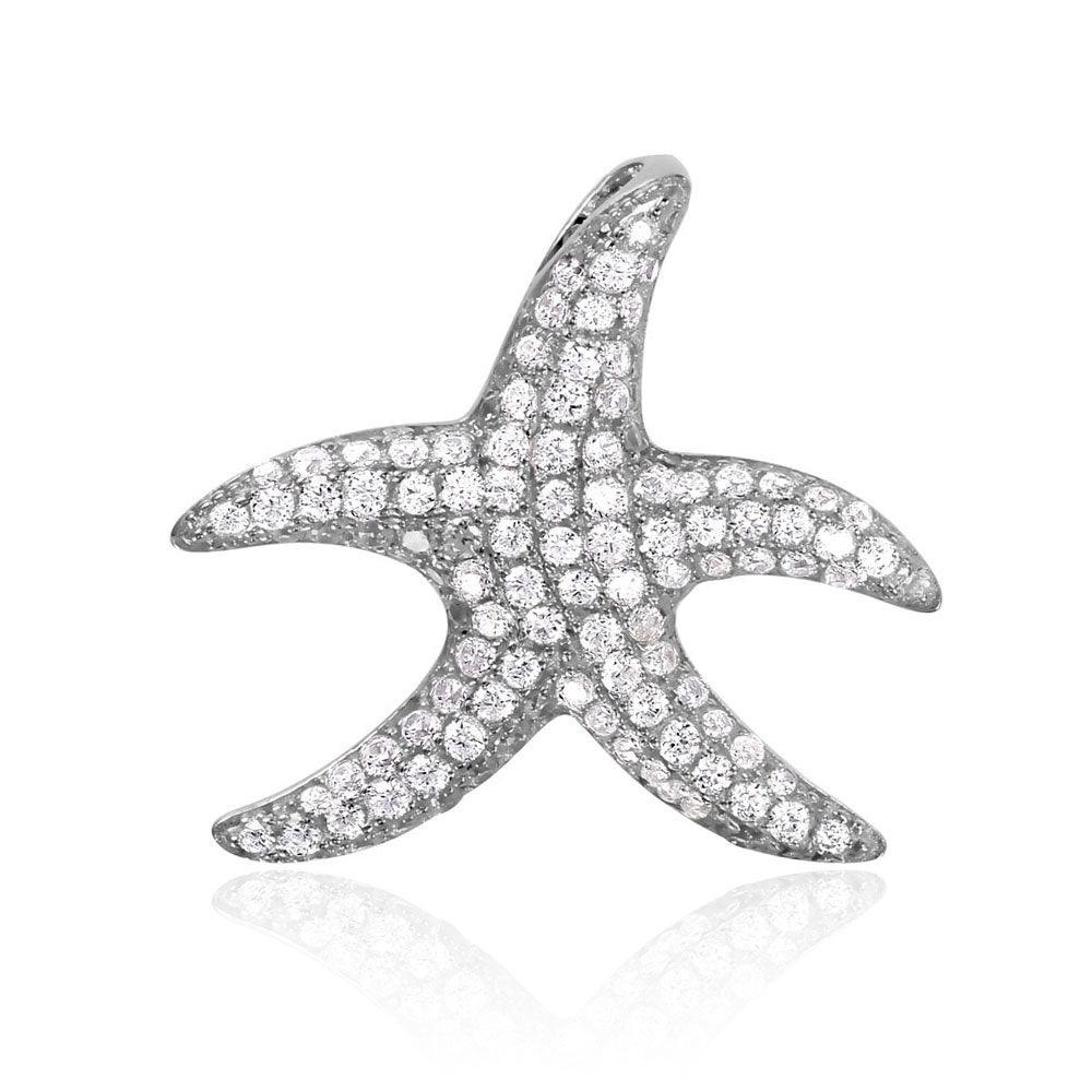 Silver 925 Rhodium Plated Starfish CZ Pendant - ACP00096RH