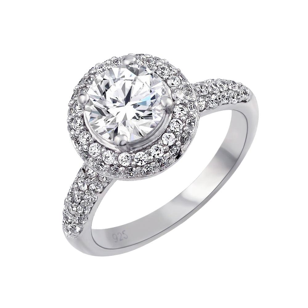 Rhodium Plated 925 Sterling Silver Micro Pave Solitaire CZ Ring - ACR00039