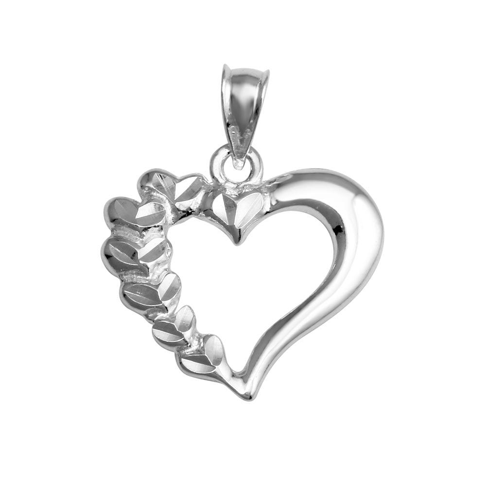 Rhodium Plated 925 Sterling Silver Open Half Leaves Heart Pendant - AJP00002