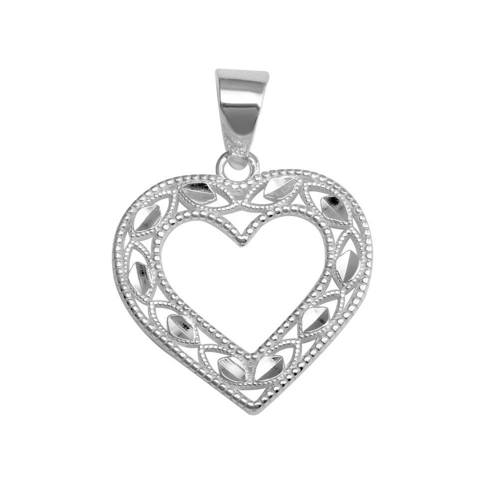 Rhodium Plated 925 Sterling Silver Open Heart Pendant - AJP00003