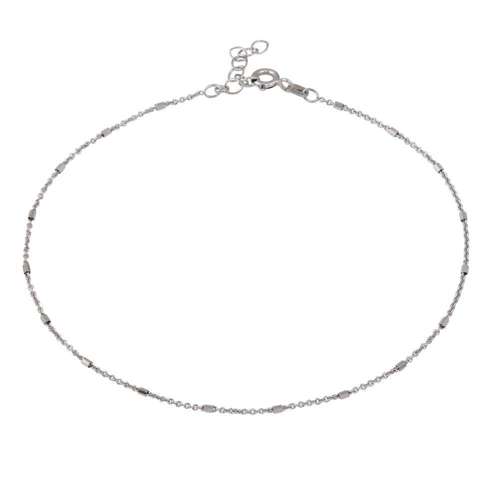 Rhodium Plated 925 Sterling Silver DC Tube Link Anklet - ANK00028RH